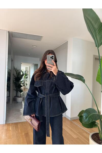 Trend Marfa Beli Belted Premium Top and Bottom Denim Set