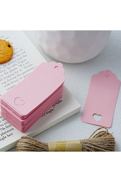 Choice ١٠٠ قطعة من بطاقات هدايا على شكل قلب مصنوعة من ورق كرافت وردي اللون مع...