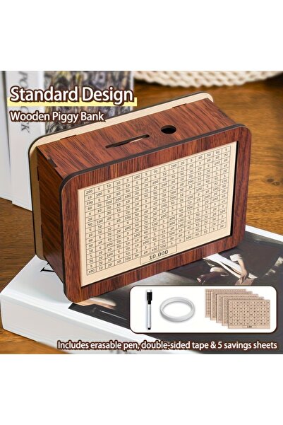 Choice1 حصالة نقود خشبية كلاسيكية قياسية، قطعة واحدة، سعة كبيرة، صندوق نقود م...