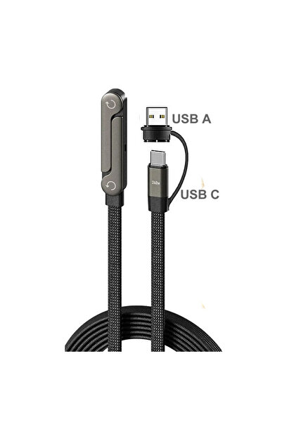 Choice1 شاحن هاتف جانبي 2 في 1 من نوع A إلى C، كابل شحن مخفي، حامل مدمج للهاتف