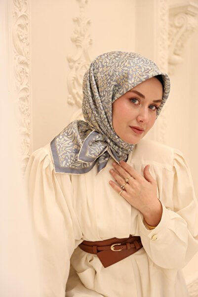 Silk Home Blue Ecru Floral Pattern Tivil Woven Pure Silk Scarf-11464-19-Kvs0923