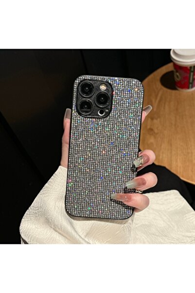 Choice21 جراب فاخر أسود لامع بنقشة شبكية مزينة بالترتر لهاتف iPhone 16e، متوف...
