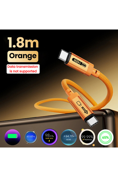 Choice1 كابل USB-C برتقالي اللون، يدعم الشحن السريع بقوة 140 واط، متوافق مع أ...