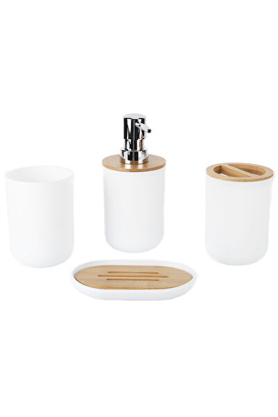 choice2 طقم إكسسوارات حمام أبيض مكون من 4 قطع، مصنوع من بامبو المقاوم للماء، ...