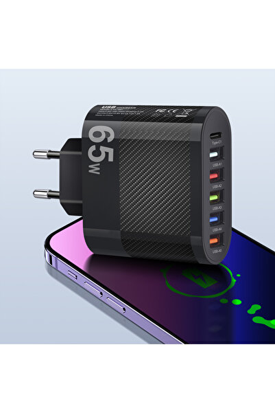 choice2 EU Black Total 65W Muti 6 Ports USB Quick Phone Charger Fast Charging...