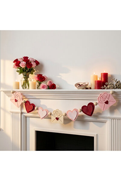 choice2 Style A 2026 New Red Pink Heart Felt Garland Hanging Banner for Valen...