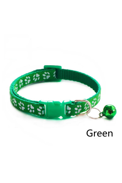 Choice4 طوق أخضر للحيوانات الأليفة، 1/6/18 قطعة، مزين بجرس وطبعات أقدام ملونة...
