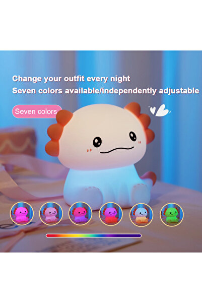 Choice RGB Colors Light Pink Axolotl LED Night Light USB Rechargeable Touch L...
