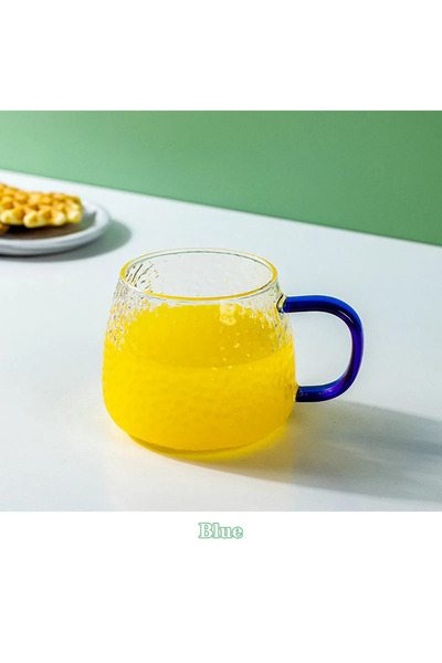 Choice كوب قهوة أزرق بنقشة مطرقة، سعة 400 مل، 301-400 مل، كوب زجاجي مقاوم للح...