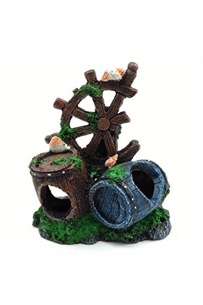 Choice قطعة واحدة من زينة حوض السمك المصنوعة من الراتنج على شكل عجلة قيادة وب...