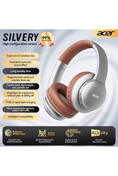 Choice Silver Acer Ohr559 Over-Ear Wireless Bluetooth Headphones with High-Fi...