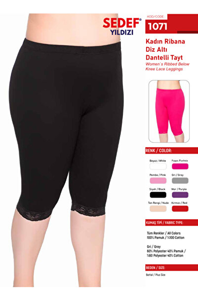 BENALİ (6 Pieces) Ribana Cotton Plus Size Lace-Edged Short Leggings