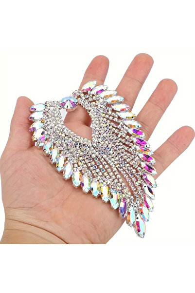 Choice3 فستان سهرة أبيض بياقة على شكل حرف V مزين بأحجار الراين بتصميم قطرة ال...