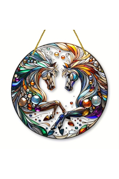 Choice5 Acrylic-15x15cm 8 Horse Farmhouse Suncatcher, Round Acrylic Colorful ...