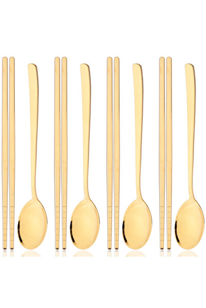 Choice5 gold 8pcs Gold Stainless Steel Cutlery Set Western Mirror Flatware Se...