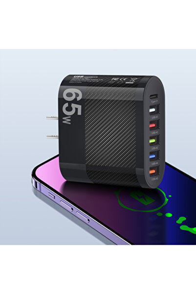 Choice4 US Black Total 65W Muti 6 Ports USB Quick Phone Charger Fast Charging...