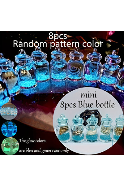 Choice 8pcs 3/8pcs Mini Luminous ean Theme Bottle Figurines, Resin Sea Life C...