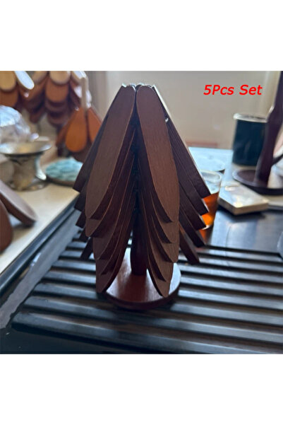 choice2 L 5Pcs Set 3/4/5PCS Tree Design Stand Bamboo Wooden Trivets Decorativ...