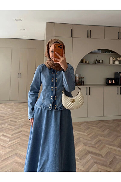 NovaCase Denim Skirt Set with Snap Fasteners on the Front