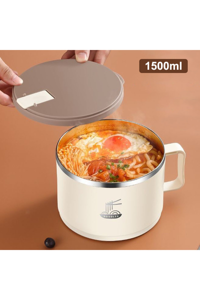 Choice1 وعاء نودلز سريع التحضير من الفولاذ المقاوم للصدأ، بيج اللون، مع غطاء،...