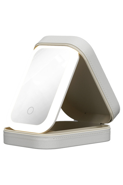 Choice1 صندوق تخزين مكياج أبيض مع مرآة بإضاءة LED، صندوق تخزين مستحضرات تجميل...