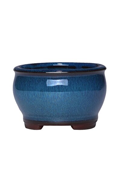 Choice أصيص زهور خزفي أزرق صغير مزجج للنباتات العصارية، مناسب للزهور الداخلية...