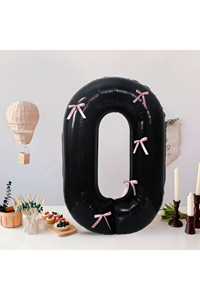 Choice 40inch 0 Large black 0-9 digital aluminum film balloon, pink bow, birt...