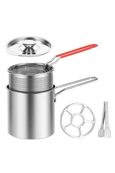 Choice طقم قلي عميق من الفولاذ المقاوم للصدأ، يتضمن وعاءً وسلة وغطاءً لقلي ال...