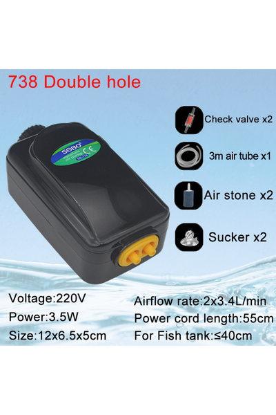 Choice4 738 Double hole set SOBO Silent Aquarium Oxygen Air Pump Fish Tank Ad...