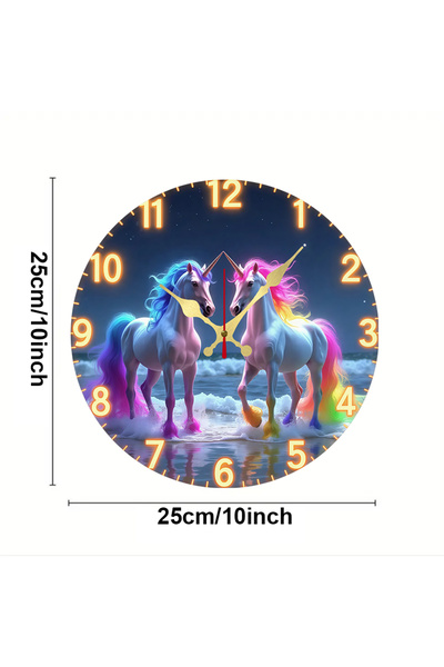 Choice 10 inch GZ-WYT09180037 Rainbow Unicorn Wooden Round Silent Hanging Wal...