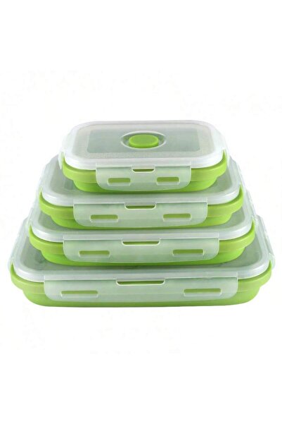 Choice5 4 Pcs Set green 4 Pcs 350/500/800/1200ml Foldable Silicone Lunch Box ...