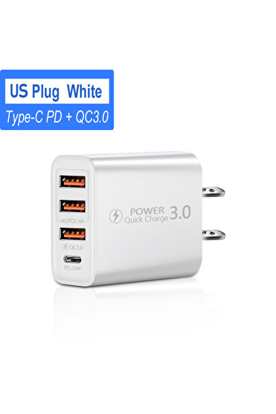 Choice US White 60W USB C Charger PD TypeC Fast Charging Charger QC3.0 Wall P...