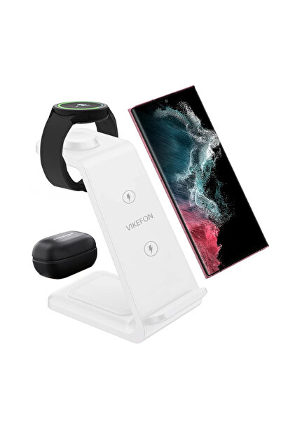 Choice3 حامل شحن لاسلكي VIKEFON أبيض اللون بقوة 30 واط، 3 في 1، لساعات سامسون...