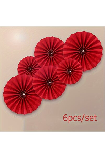 Choice 6 12 قطعة - مراوح ورقية حمراء مستديرة مزينة بكرات مناديل ورقية للحفلات...