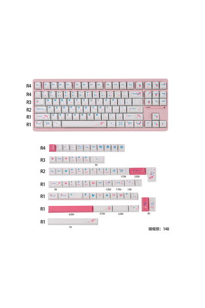 Choice keycaps Sakura keycaps 148 keys Cherry Profile Dye-Sublimate PBT keyca...