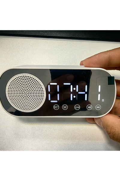 Choice مرآة بيضاء مزودة بمنفذ USB، منبه رقمي، مؤقت، تدعم بطاقة TF، راديو FM، ...