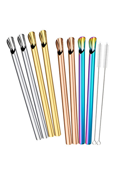 Choice1 mix 8pcs Stainless Steel Milkshake Straw Set Pearl Milk Tea Drinking ...