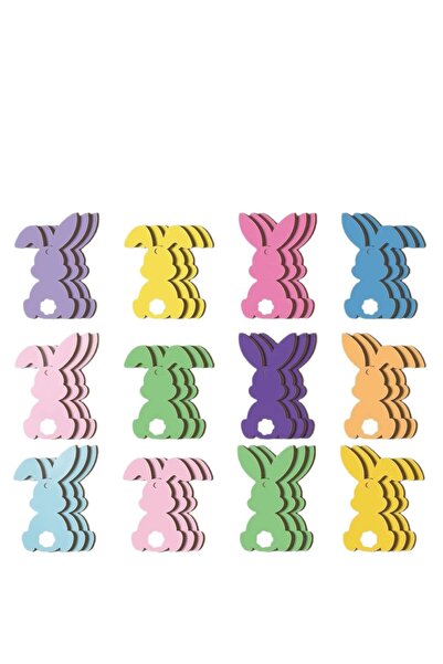 Choice 24Pcs 12/24pcs Easter decoration pendant, 2D wooden Easter Rabbit Shap...