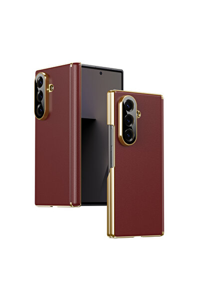 Choice14 Galaxy Z Fold7 Red Lens Hinge Protection Leather Phone Case for Z Fo...