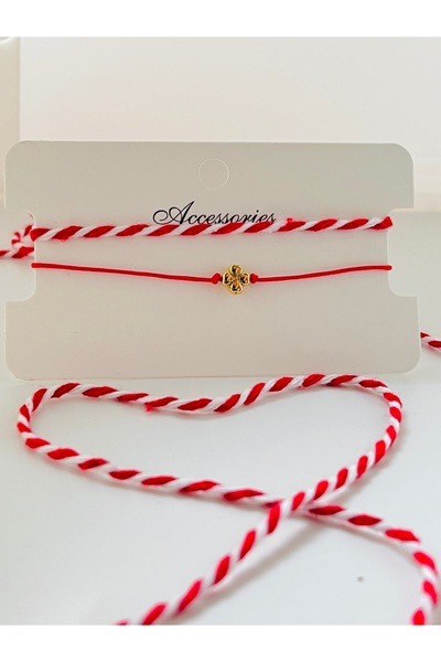 KOALA COMPANY 5 ADET KIRMIZI İP YONCA VE MARTENİÇKA BİLEKLİK SETİ 5 KART 10 B...