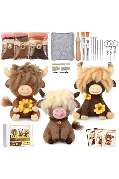 Choice1 3PCS FELE Highland Cow Family Needle Felt Beginner Kits with Instruct...