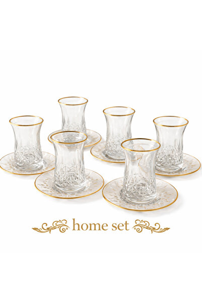 HOME SET Alya Gold Yaldızlı 6’lı Çay Bardağı Seti – Kristal Desenli Lüks Sunum