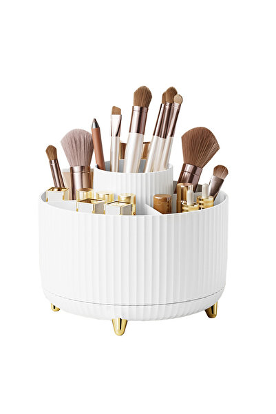 Choice3 White 1Pcs 360° Rotating Makeup Brush Holder Storage Box, 5 Slot Make...