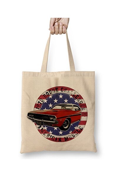 Toyaso Dodge Challenger White Tote Bag Long Handle Shopping Bag Beach Bag