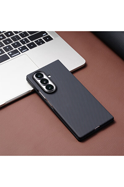 choice2 غلاف هاتف فاخر من جلد الأسود بألياف الكربون لهاتف Galaxy Z Fold7، متو...