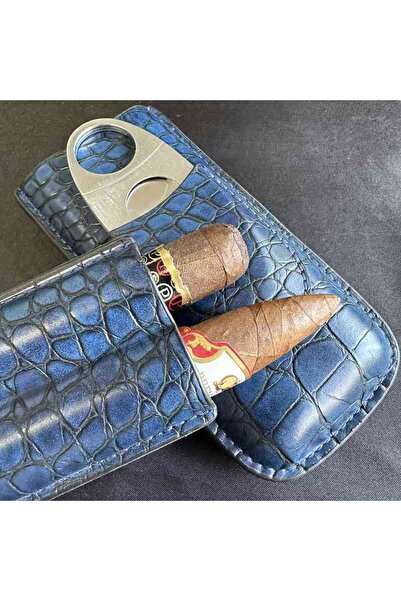 Choice1 علبة سيجار زرقاء بفتحتين مع قاطع سيجار، محمولة للسفر، مصنوعة من الجلد...