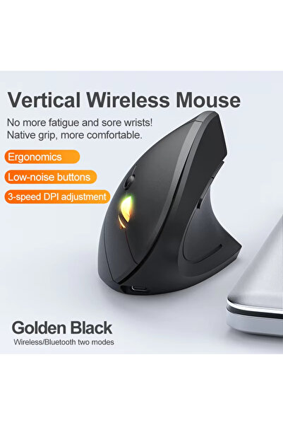 Choice3 ماوس عمودي أسود قابل لإعادة الشحن، مريح، لاسلكي بتقنية بلوتوث 2.4 جيج...