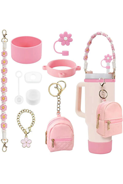 Choice3 حقيبة وردية اللون - 9 قطع - مجموعة ملحقات أكواب (9 قطع): مقبض زجاجة م...