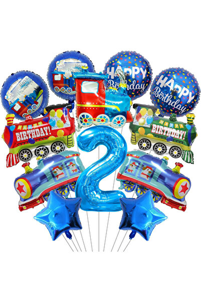 Choice8 بالون آخر رقم 2 مصنوع من رقائق الألومنيوم الملونة على شكل قطار، مناسب...