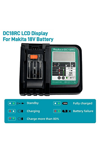 choice2 شاحن بطاريات سريع بديل من نوع DC18RC-LCD من ماكيتا بجهد 14.4 فولت - 1...